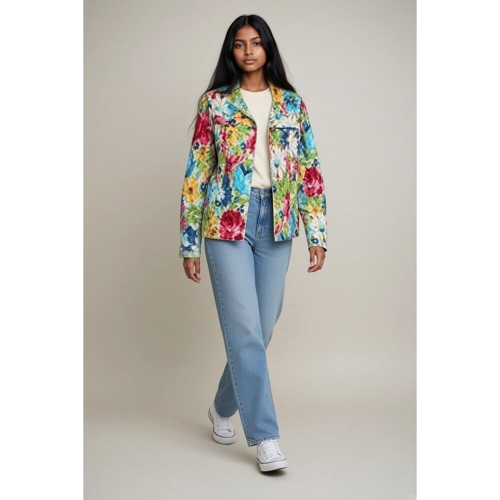 Laura Ashley Bright Colorful Embroidered Button-Down Blazer Womens  Size L